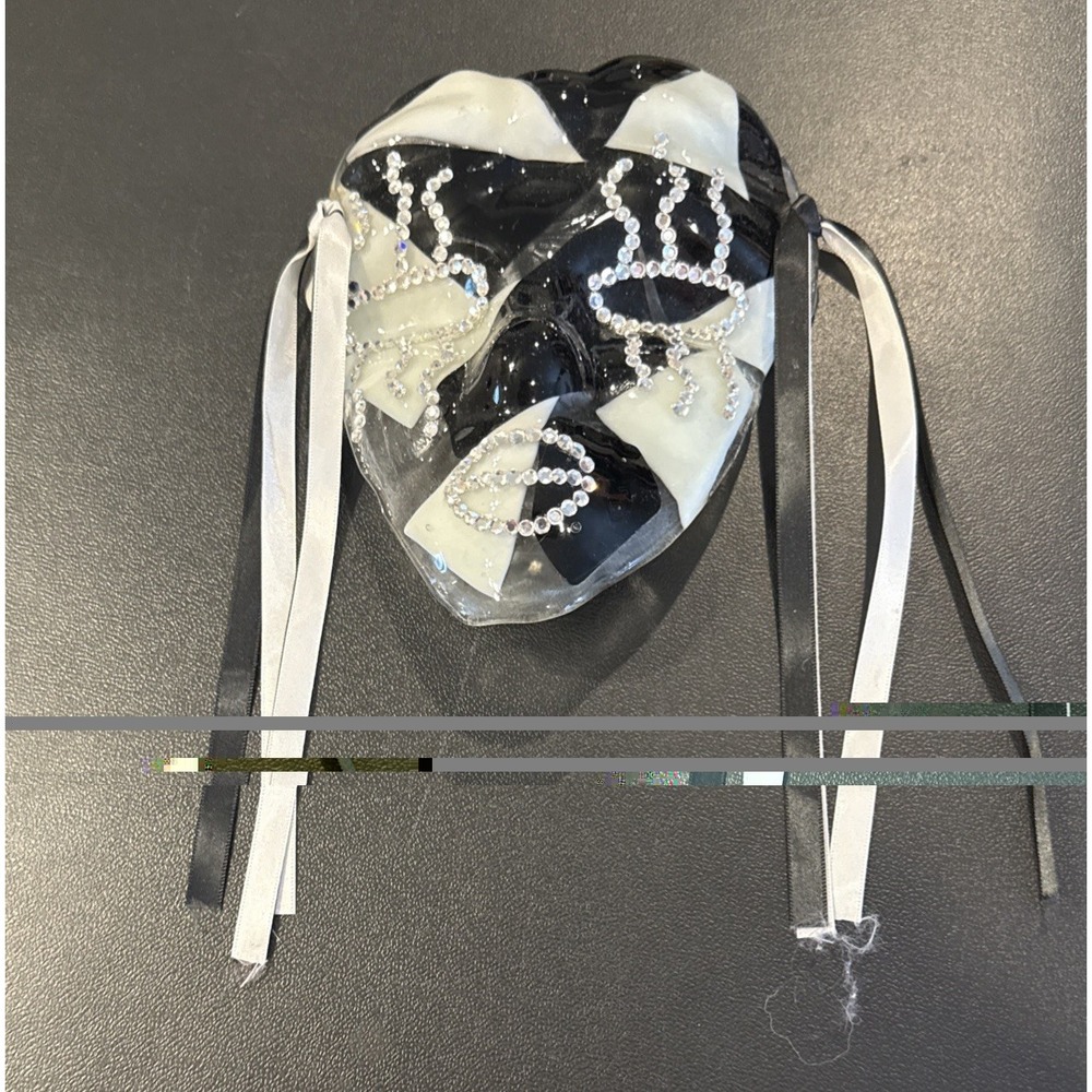 Black White Rhinestone Ribbon Mask Mardi Gras Wall Hanging Art Deco Decor
